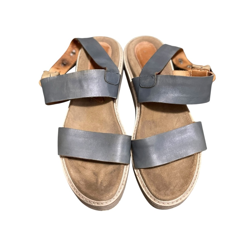 Aquatalia Ash Blue Leather Ankle Strap Wedge Sandal Women's Size 9‎ Comfortable - Picture 2 of 16